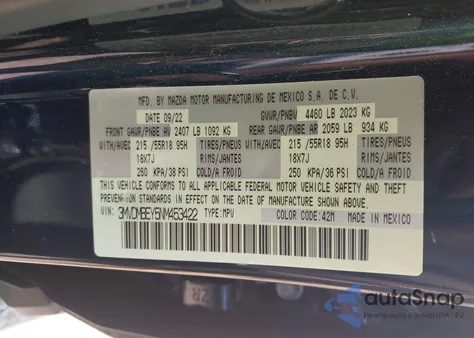 2022 Mazda Cx-30 2.5 Turbo Premium Plus из США, поврежденный, VIN 3MVDMBEY5NM453422